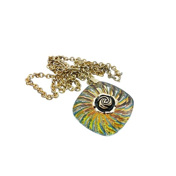 Vintage Gold-Tone Chain Necklace with Iridescent Spiral Floral Pendant - Picture 2 of 4